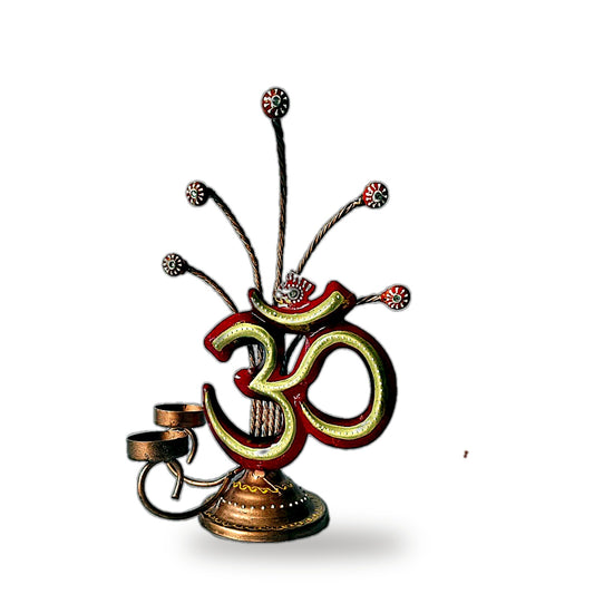 Brass Om Symbol Stand with Diya Holders