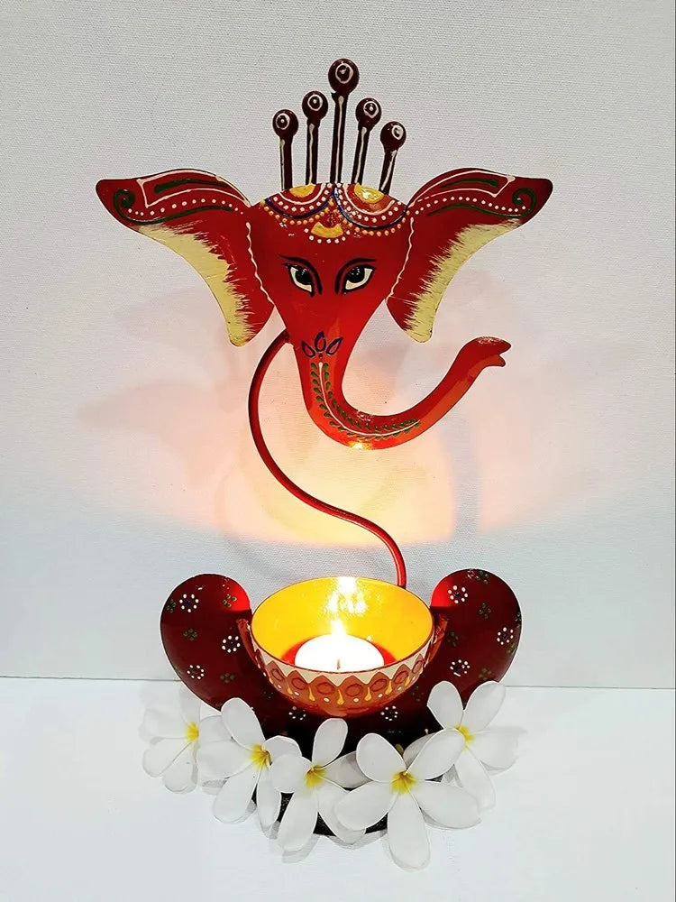 Ganesha T- Light Candle Stand Iron Table Decor