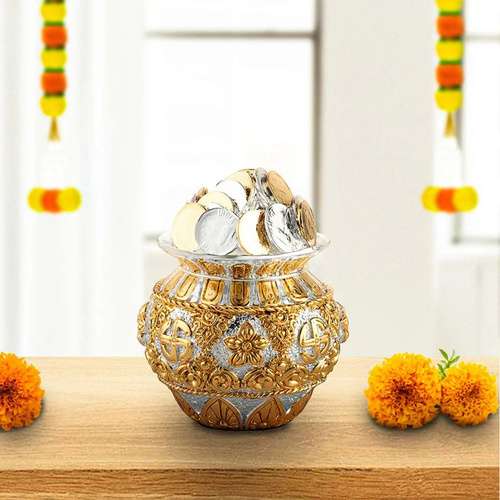 Kuber Coin Kalash - Silver Plated (5 inch)