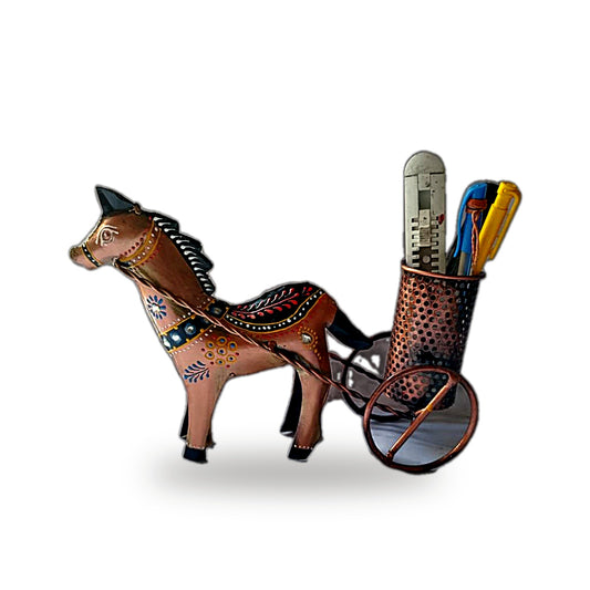 Metal Horse & Cart Pen Holder