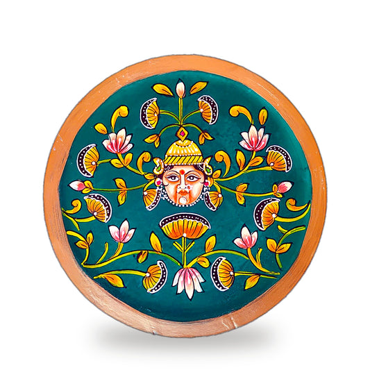 Round Wall Plate – Hand-Painted Folk Face & Floral (12 Inch)