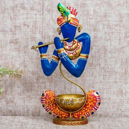 Tea Light Krishna - Wall Hanging Diya Holder (10 in)