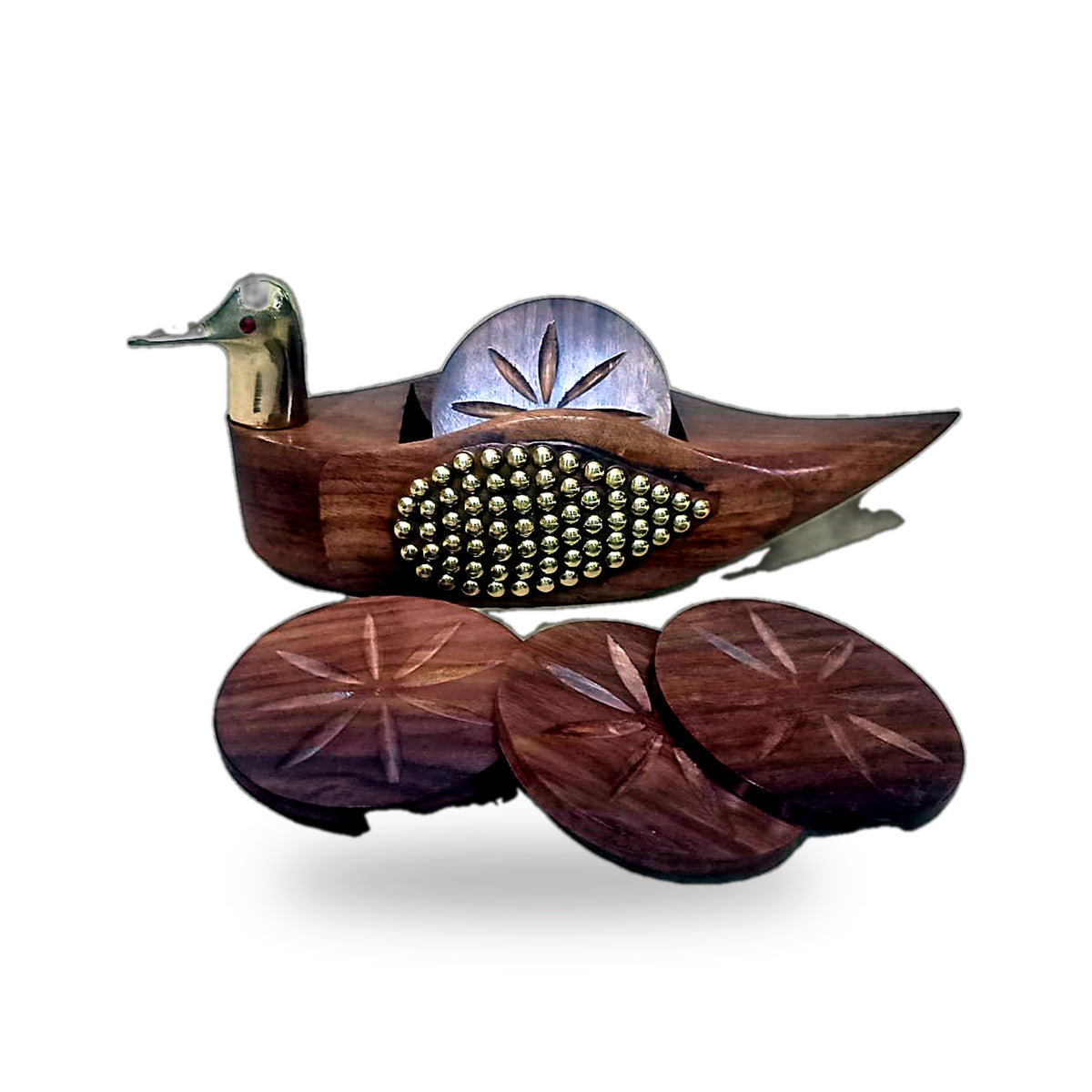 Wooden Decorative Duck Figurine – Bead Inlay